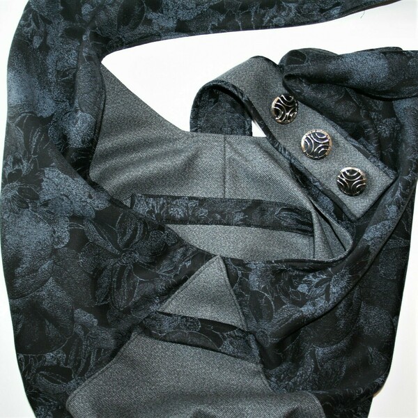 Χειροποίητη τσάντα ώμου-χιαστί, γκρι-μαύρο εμπριμέ και γκρι-μάλλινο ύφασμα - ύφασμα, ώμου, χιαστί, μεγάλες, πάνινες τσάντες - 3