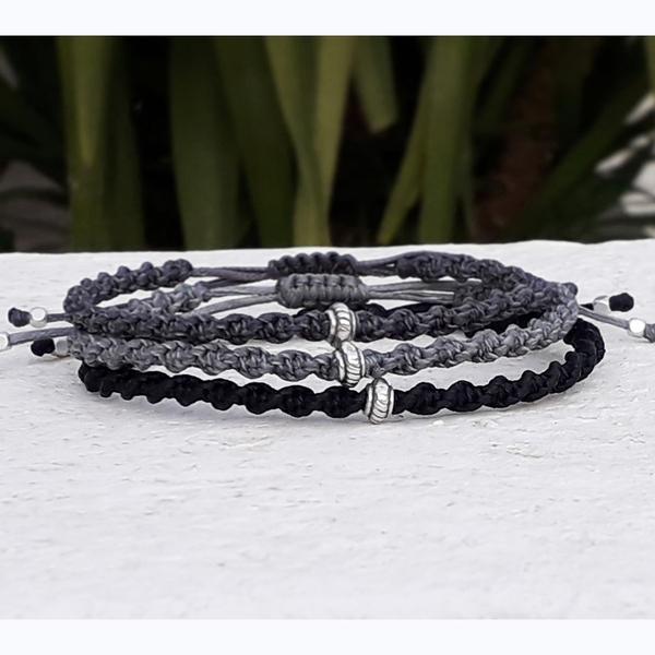 Ανδρικό βραχιόλι macrame (το τεμάχιο) 3greyblack - μακραμέ, βραχιόλια, δώρα για άντρες - 2