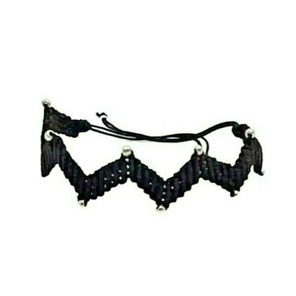 Βραχιόλι Micro Macrame ζιγκ ζαγκ Boho Μαύρο - μακραμέ, χάντρες, boho, χεριού, αυξομειούμενα