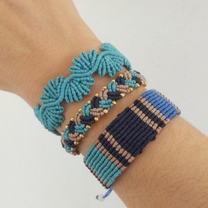 Μπλε μακραμε βραχιόλι - μακραμέ, boho, χεριού, αυξομειούμενα - 3