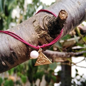 Minimal βραχιόλι με ατσάλινο μάτι κ μαργαριτάρι - charms, μάτι, boho, πέρλες, χεριού - 2