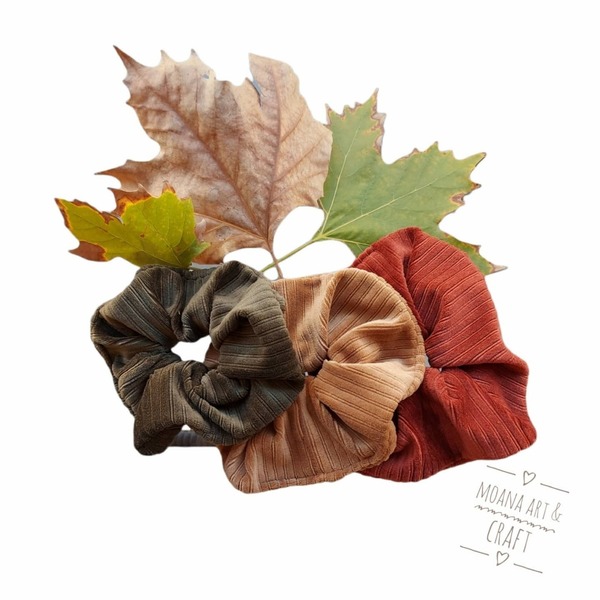 Scrunchie/ Λαστιχάκι μαλλιών 'fluffy χακί' - 1 τεμ. (large) - ύφασμα, βελούδο, για τα μαλλιά, λαστιχάκια μαλλιών - 2