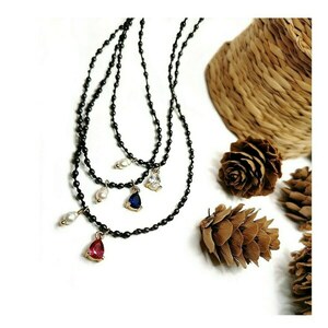 Sparkling drops, κολιέ με αιματιτη και κρεμαστα στοιχεια - charms, αιματίτης, κοντά, πέρλες - 5