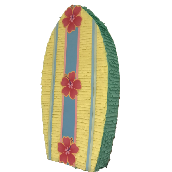 Πινιάτα σανίδα σερφ κίτρινη/ βεραμάν με λουλούδια - ύψος 65 εκ - αγόρι, πινιάτες
