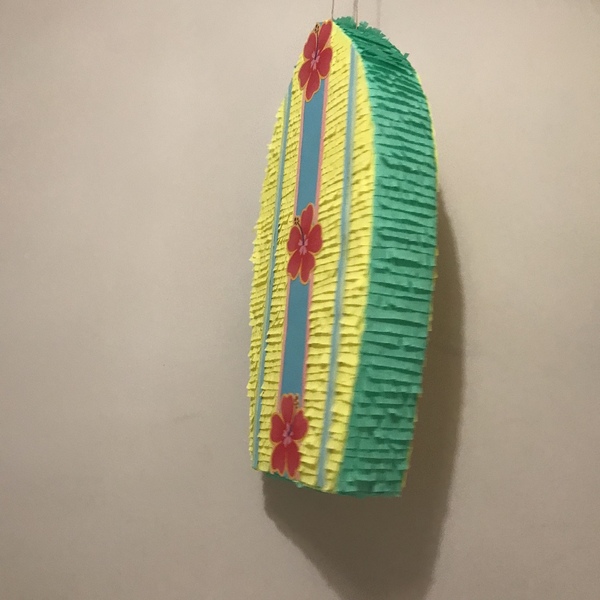 Πινιάτα σανίδα σερφ κίτρινη/ βεραμάν με λουλούδια - ύψος 65 εκ - αγόρι, πινιάτες - 4