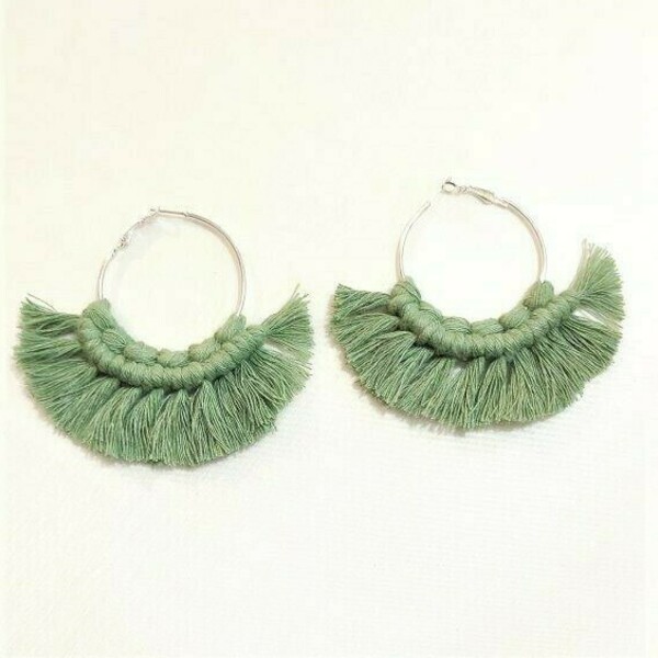 BOHO macrame eycalyptus earrings - ορείχαλκος, μακραμέ, κρίκοι, boho, φθηνά - 2
