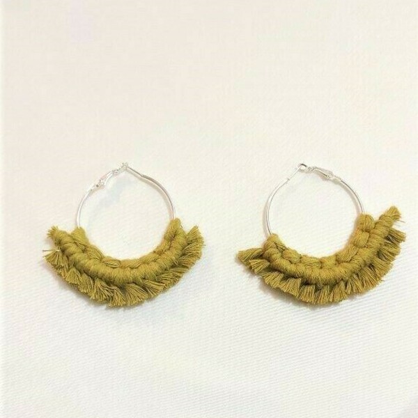 BOHO macrame kiwi earrings - ορείχαλκος, μακραμέ, κρίκοι, boho, φθηνά - 2