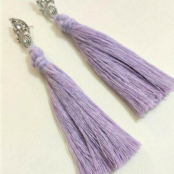 BOHO CHIC macrame levander earrings - ορείχαλκος, μακραμέ, κρίκοι, boho, φθηνά