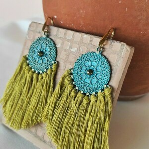 BOHO STYLE SUMMER EARRINGS - με φούντες, ατσάλι, boho, κρεμαστά, φθηνά - 2