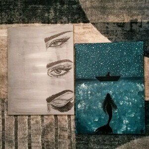 Sirena en la parte inferior, πίνακας ζωγραφικής με ακρυλικά χρώματα, διαστάσεις πίνακα 24 εκ. × 8 εκ. - ακρυλικό, γοργόνα, πίνακες ζωγραφικής, πίνακες σε καμβά, πίνακας με γυναίκα - 3