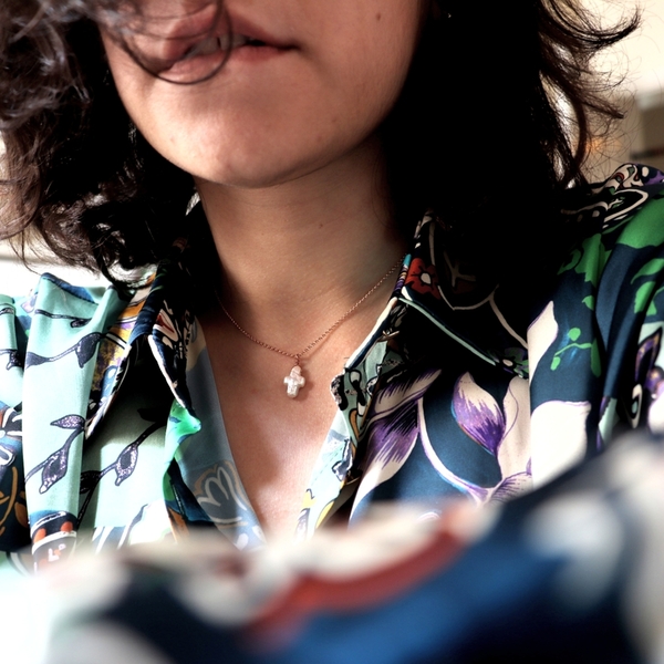 Κοντό ασημένιο κολιέ με μαργαριταρένιο σταυρό ροζ χρυσό - ημιπολύτιμες πέτρες, επιχρυσωμένα, ασήμι 925, σταυρός, κοντά - 3