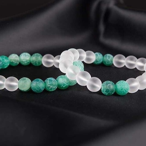 SET of 2 BRACELETS of GREEN AGATE AND TRANSPARENT QUARTZ - ημιπολύτιμες πέτρες, γυναικεία, χάντρες, χεριού, φθηνά