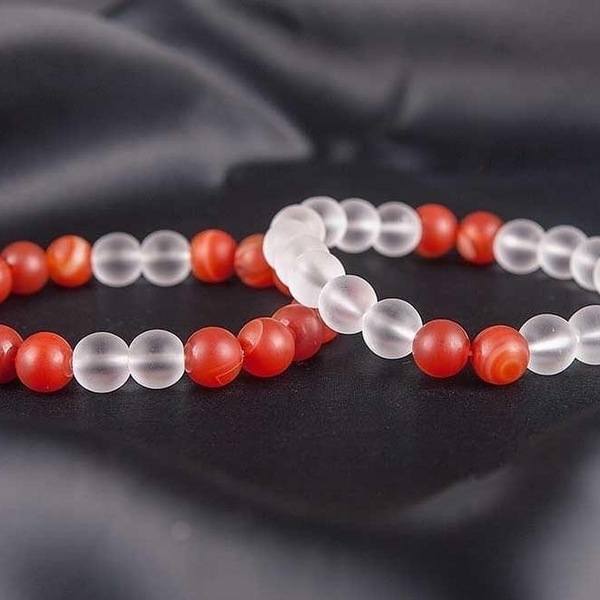 SET of 2 BRACELETS of AHAT CORNEOL and TRANSPARENT QUARTZ - ημιπολύτιμες πέτρες, γυναικεία, χάντρες, χεριού, φθηνά
