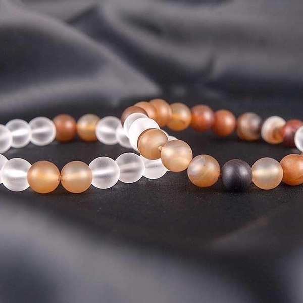 SET of 2 BRACELETS of TRANSPARENT QUARTZ AND BROWN AHAT - ημιπολύτιμες πέτρες, γυναικεία, χάντρες, χεριού, φθηνά