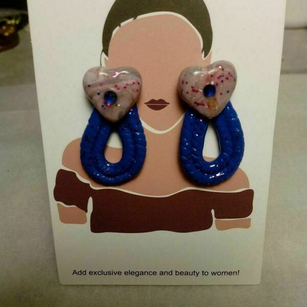 Χειροποιητα Σκουλαρικια απο πολυμερη πηλο επικαλλυμενα με υγρο γυαλι(για λαμψη και προστασια)-κρυσταλλακια και ατσαλινο καρφακι - πηλός, μακριά, boho, κρεμαστά, μεγάλα - 4