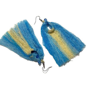 Σκουλαρίκια *Bobolink* με τέχνη μακραμε, χαντρες. - μακραμέ, ατσάλι, κρεμαστά, μεγάλα, γάντζος - 2