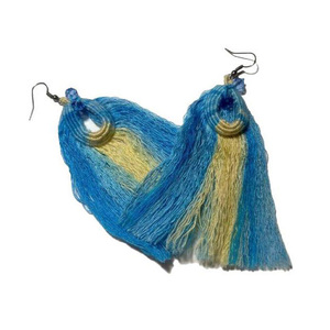 Σκουλαρίκια *Bobolink* με τέχνη μακραμε, χαντρες. - μακραμέ, ατσάλι, κρεμαστά, μεγάλα, γάντζος - 3