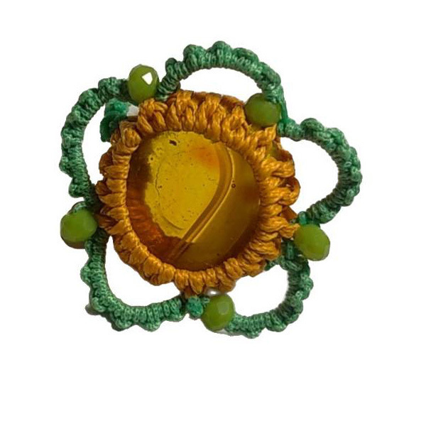 Δαχτυλίδι *CHAMOMILE* με τεχνη μακραμε. - γυαλί, μακραμέ, χάντρες, λουλούδι