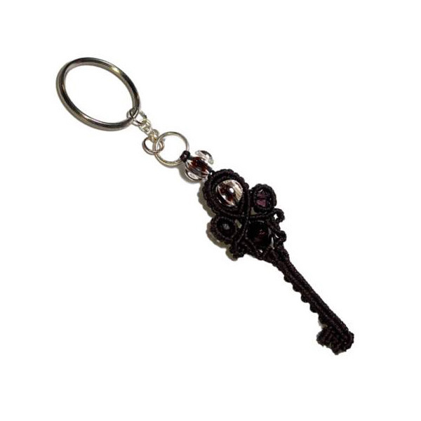 Μπρελόκ *KEY* για κλειδιά, με τεχνη μακραμε. - γυαλί, μακραμέ, κορδόνια, χάντρες, σπιτιού