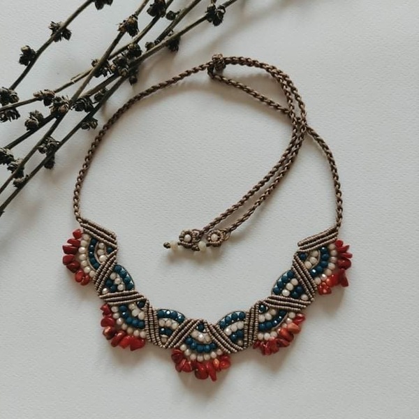 Κολιέ μακραμε με ημιπολύτιμους λιθους - ημιπολύτιμες πέτρες, μακραμέ, boho