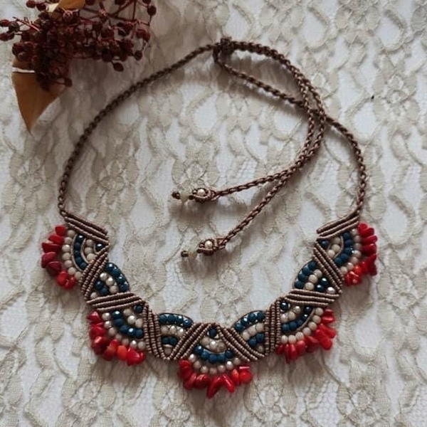 Κολιέ μακραμε με ημιπολύτιμους λιθους - ημιπολύτιμες πέτρες, μακραμέ, boho - 2