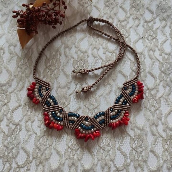 Κολιέ μακραμε με ημιπολύτιμους λιθους - ημιπολύτιμες πέτρες, μακραμέ, boho - 4