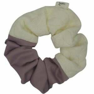 Scrunchie classic double λευκό-λιλά (καπιτονέ-σατέν) - ύφασμα, χειροποίητα, λαστιχάκια μαλλιών, satin scrunchie