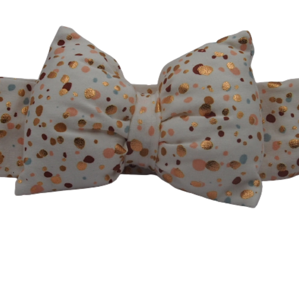 κορδελα μαλλιων ελαστικη με φουσκωτο φιογκο σε χρωμα λευκο με πιτσιλιες,για παιδια απο 0-7 ετων και ανω - κορδέλα, μαλλιά, βαμβακερές κορδέλες, βρεφικά, αξεσουάρ μαλλιών