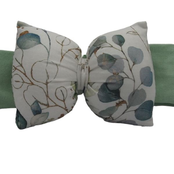 κορδελα μαλλιων ελαστικη σε χρωμα μεντας με φουσκωτο φιογκο λευκο με λουλουδια,για παιδια απο 0-7 ετων και ανω - κορδέλα, μαλλιά, βαμβακερές κορδέλες, βρεφικά, αξεσουάρ μαλλιών