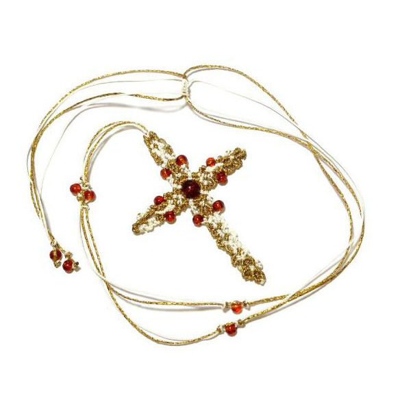 Κολιε *CROSS* με τεχνη μακραμε - σταυρός, μακραμέ, κορδόνια, χάντρες, μακριά - 3