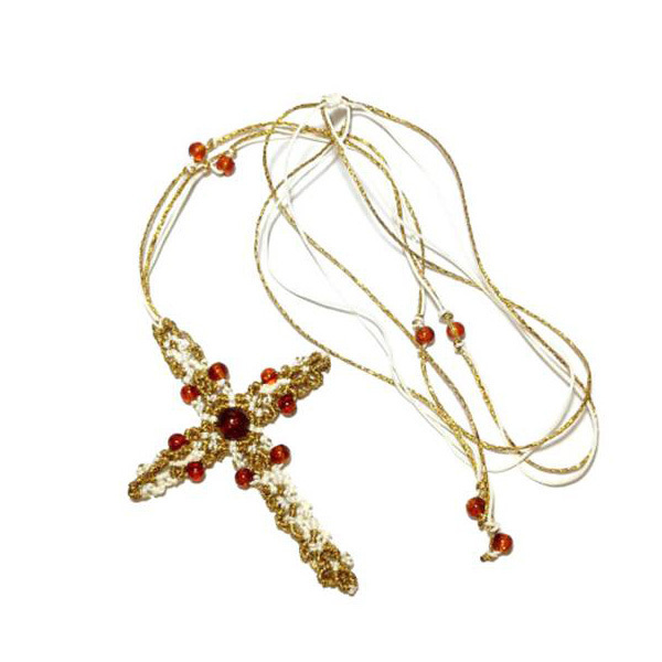 Κολιε *CROSS* με τεχνη μακραμε - σταυρός, μακραμέ, κορδόνια, χάντρες, μακριά - 5