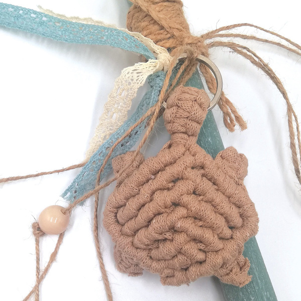 BOHO Aρωματική λαμπάδα 32 εκ. με μακραμέ χελωνάκι μπεζ σε μπρελόκ - κορίτσι, λαμπάδες, boho, για ενήλικες, για εφήβους - 2