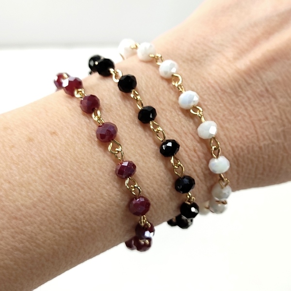 Βραχιόλι επίχρυσο ροζάριο με μπορντό χάντρες - γυαλί, επιχρυσωμένα, χεριού, αυξομειούμενα, φθηνά - 2