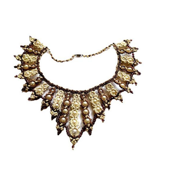 Κολιέ *KOROLEVA*με την τεχνική μακραμέ. - μακραμέ, κορδόνια, χάντρες, μαμά, ατσάλι - 5