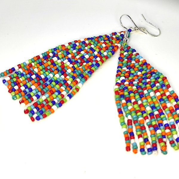 Σκουλαρίκια boho χειροποίητα με πολύχρωμες χάντρες - ασήμι 925, χάντρες, boho, κρεμαστά, μεγάλα - 2