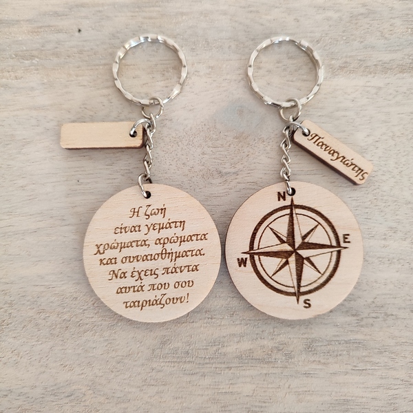 Σετ 5 Μπρελόκ Πυξίδα αναμνηστικό δώρο δασκάλας σε μαθητές - ξύλο, σπιτιού - 2