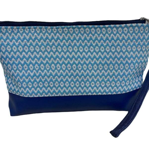 Τσαντάκι-φάκελος blue - ύφασμα, φάκελοι, δερματίνη, χειρός, βραδινές