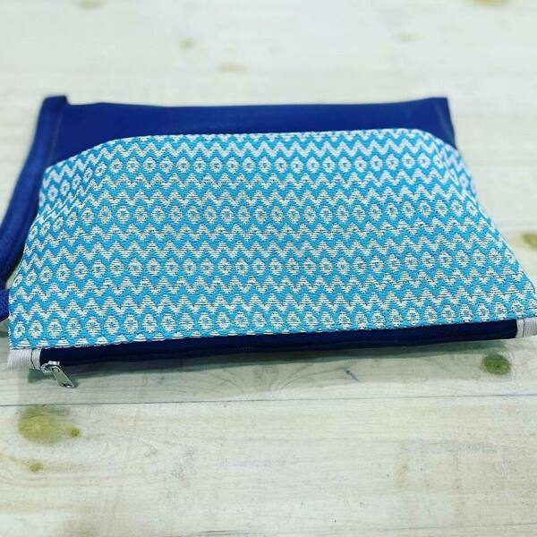 Τσαντάκι-φάκελος blue - ύφασμα, φάκελοι, δερματίνη, χειρός, βραδινές - 4