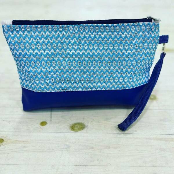 Τσαντάκι-φάκελος blue - ύφασμα, φάκελοι, δερματίνη, χειρός, βραδινές - 5