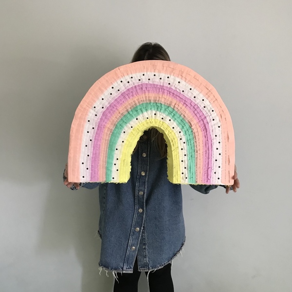 Πινιάτα ουράνιο τόξο παστέλ - ύψος 43 εκ. - κορίτσι, ουράνιο τόξο, πινιάτες, μονόκερος - 4