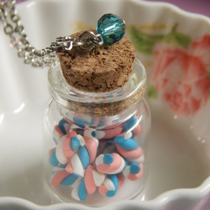 Μπουκαλάκι Marshmallows mini τρίχρωμα/κολιέ/μακρύ/πηλός - γυαλί, πηλός, μακριά, μενταγιόν - 3