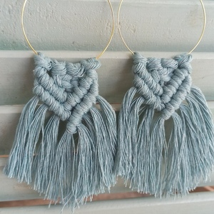 Σκουλαρίκια Macrame Κρικος Πλεκτος Βεραμαν - νήμα, μακραμέ, boho, κρεμαστά, πλεκτά - 3