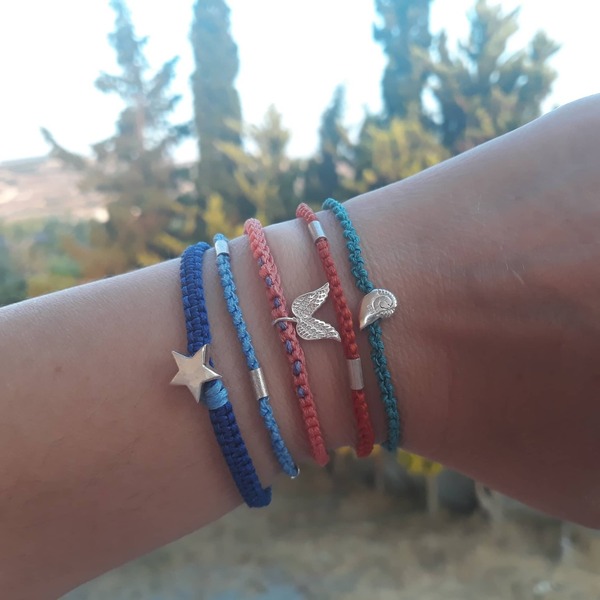 Μακραμέ unisex λεπτό βραχιόλι με κυλινδρικές μπάρες και κουμπί από ασήμι 925 - ασήμι 925, μακραμέ, σταθερά, ζευγάρια, χεριού - 2