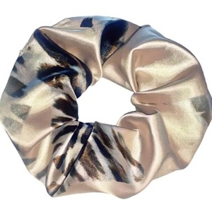 Scrunchie λαστιχάκι μαλλιών μπεζ καφέ leopard normal size - ύφασμα, animal print, satin scrunchie