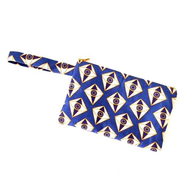 Μπλε Τσαντάκι Χειρός Ματακια "Φτου" - ύφασμα, clutch, απαραίτητα καλοκαιρινά αξεσουάρ, evil eye, χειρός