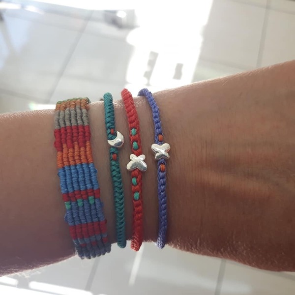 Μακραμέ βραχιόλι με φεγγάρι και κουμπί από ασήμι 925. - ασήμι 925, μακραμέ, σταθερά, ζευγάρια, χεριού - 3