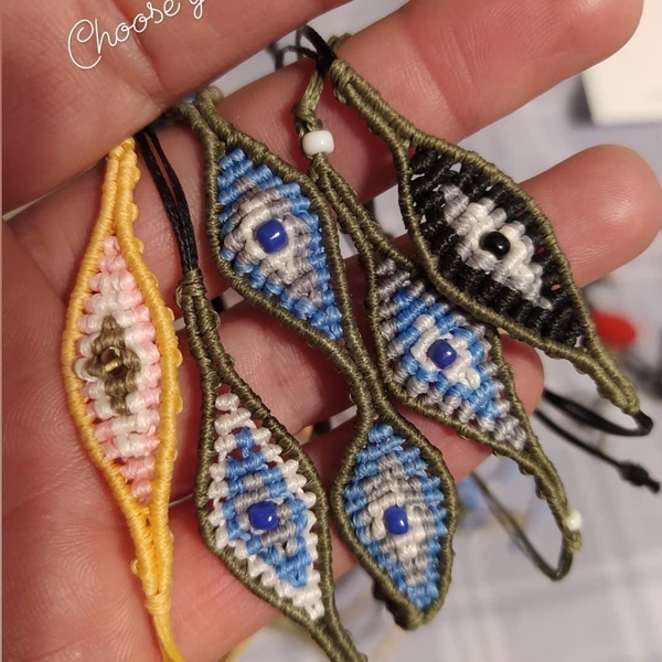 Μακραμε μάτι βραχιόλι χεριού evil eye macrame bracelet fifirixtra handmade - μακραμέ, κορδόνια, μάτι, χεριού, φθηνά
