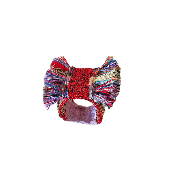 ATHINA MAILI - Υφαντό boho δαχτυλίδι κόκκινο με φούντες - ασήμι, με φούντες, υφαντά, boho - 4