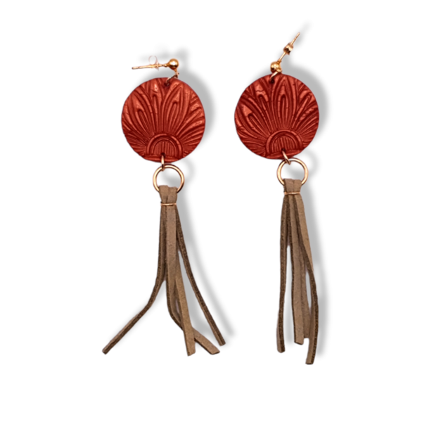 " Mystic Suede II" I Χειροποίητα κρεμαστά σκουλαρίκια από πολυμερικό πηλό με στοιχεία suet - 9,5 cm - χρώμα χάλκινο / χακί - πηλός, μακριά, κρεμαστά, φθηνά - 2