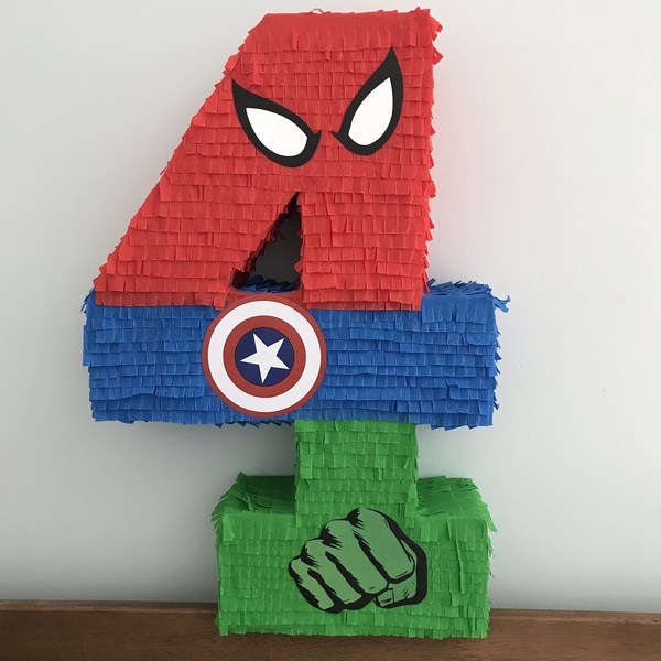 Πινιάτα Αριθμός 4 Σούπερ Ήρωες ύψος 50 εκ - πινιάτες, σούπερ ήρωες - 2